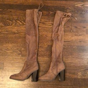 Over the knee tan faux suede boots